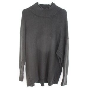 Free People Knit Sweater Wool Blend Ribbed Trim Size L Black OB982299